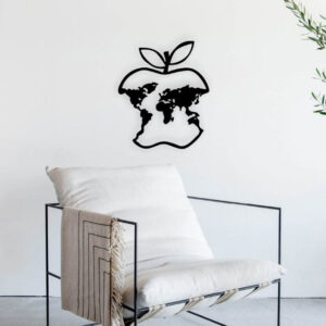 Apple bite world map integrated wall art metal decor