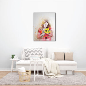 Girl carries sunflower wall art | canvas painting