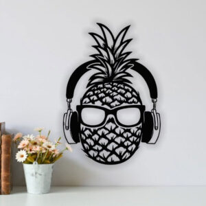 Funky Pineapple hearing music on Headphone wall art decor