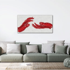 2 Hands holds together red colour art painting design